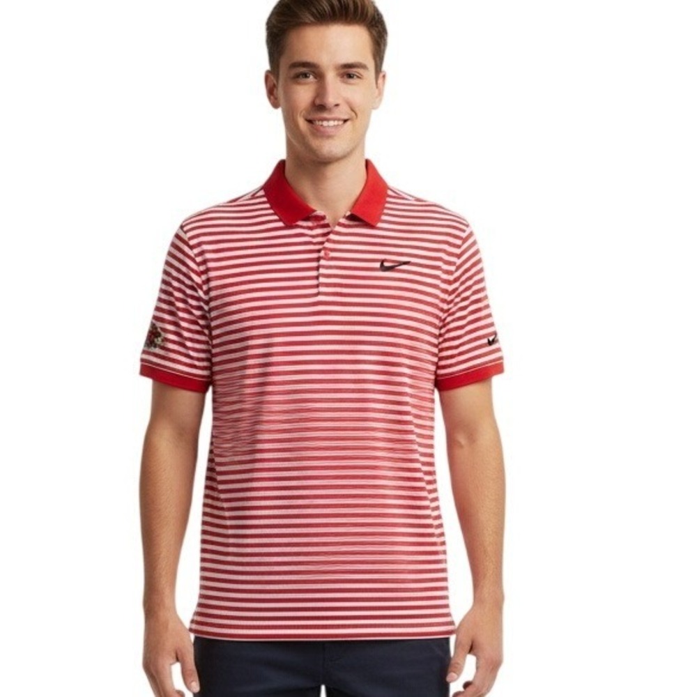 Nike Golf Polo Shirt Men's Large Striped Dri-FIT Saint Louis Cardinals Red White